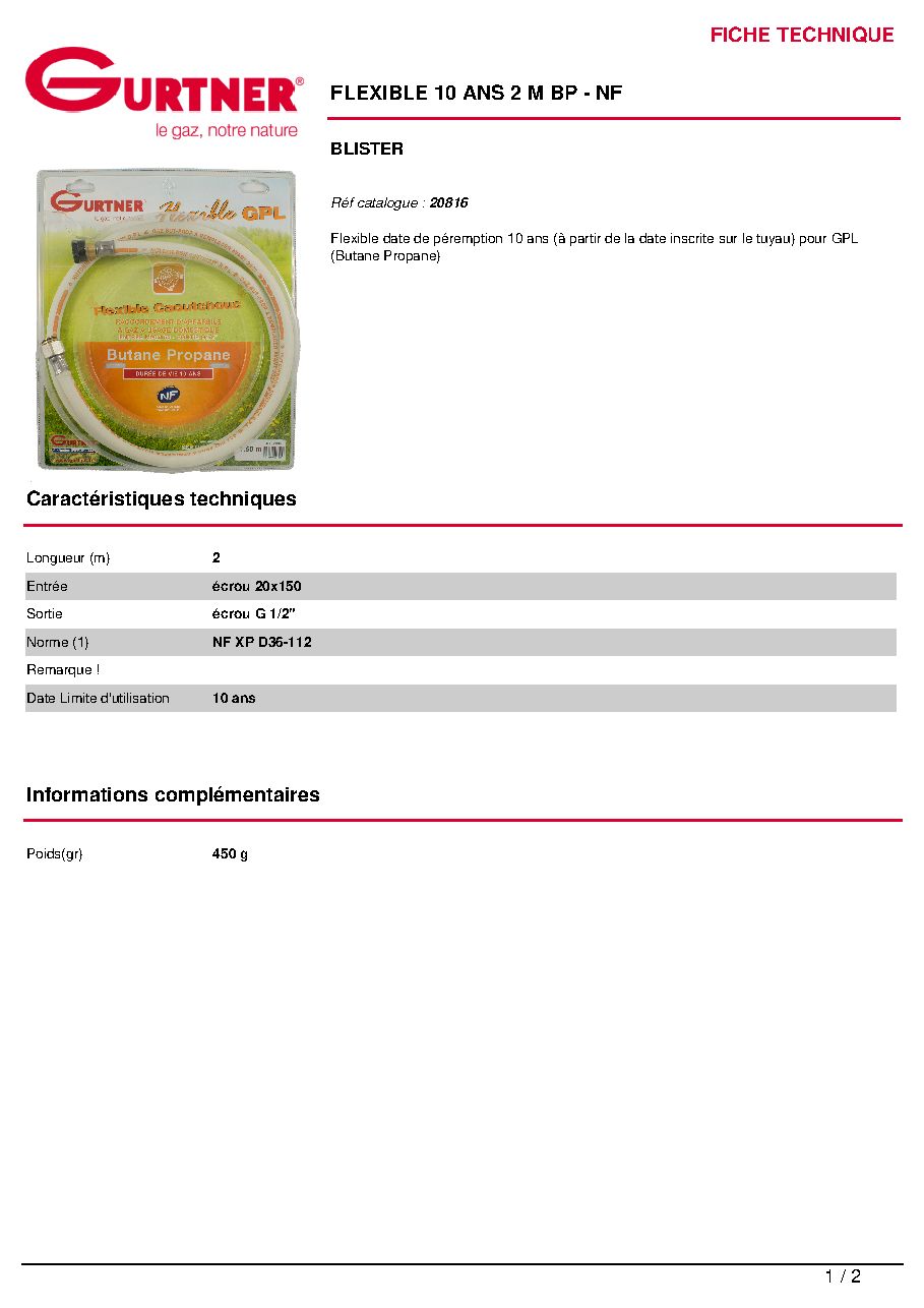 Fiche technique fournisseur