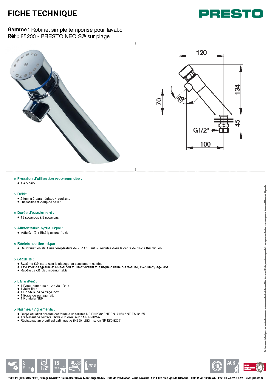 Fiche technique fournisseur