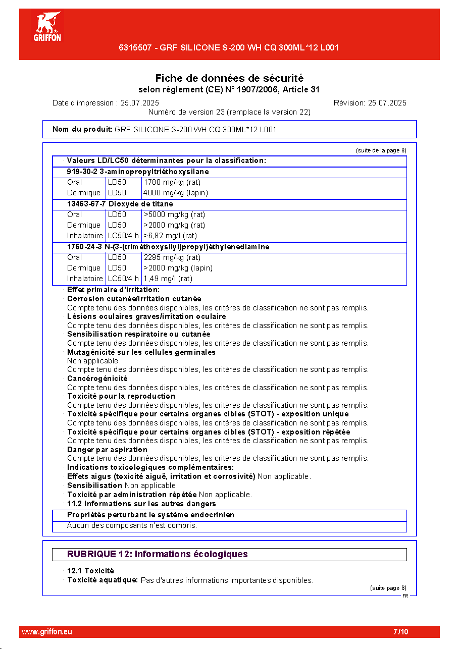 Fiche technique fournisseur