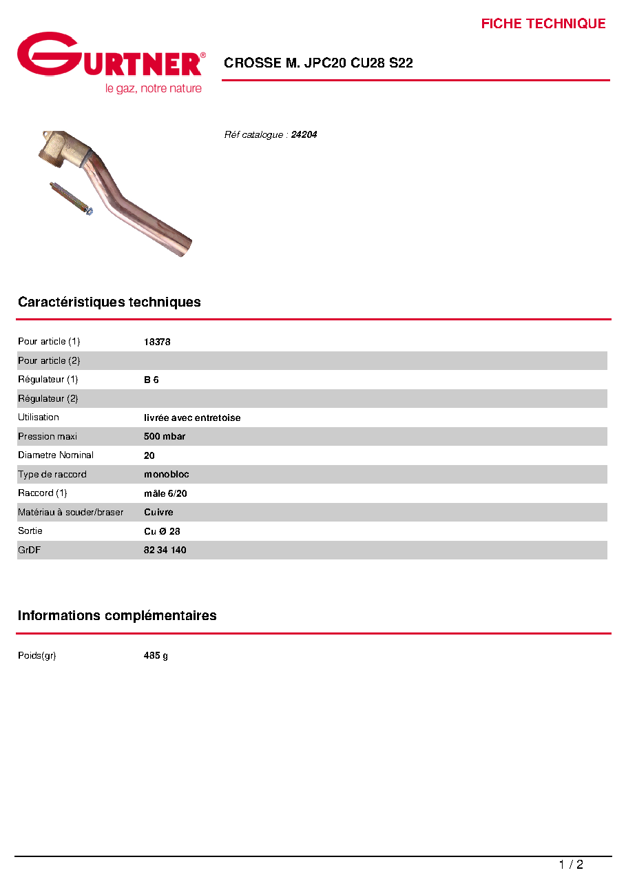 Fiche technique fournisseur