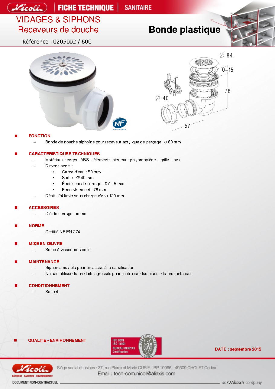 Fiche technique fournisseur