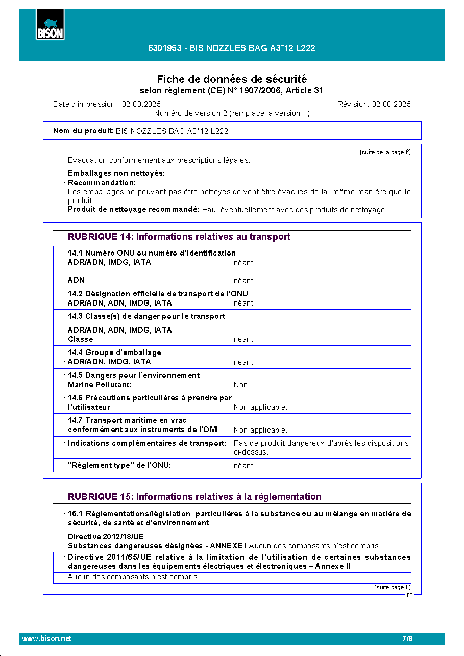 Fiche technique fournisseur