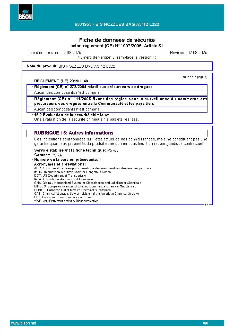 Fiche technique fournisseur