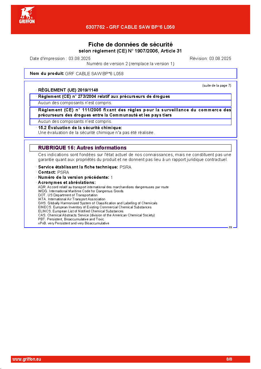 Fiche technique fournisseur