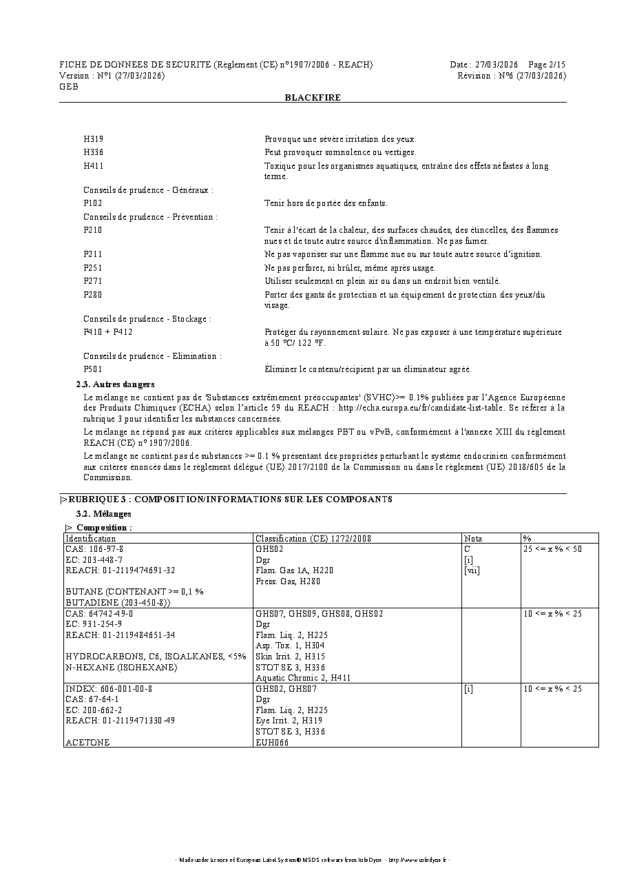 Fiche technique fournisseur