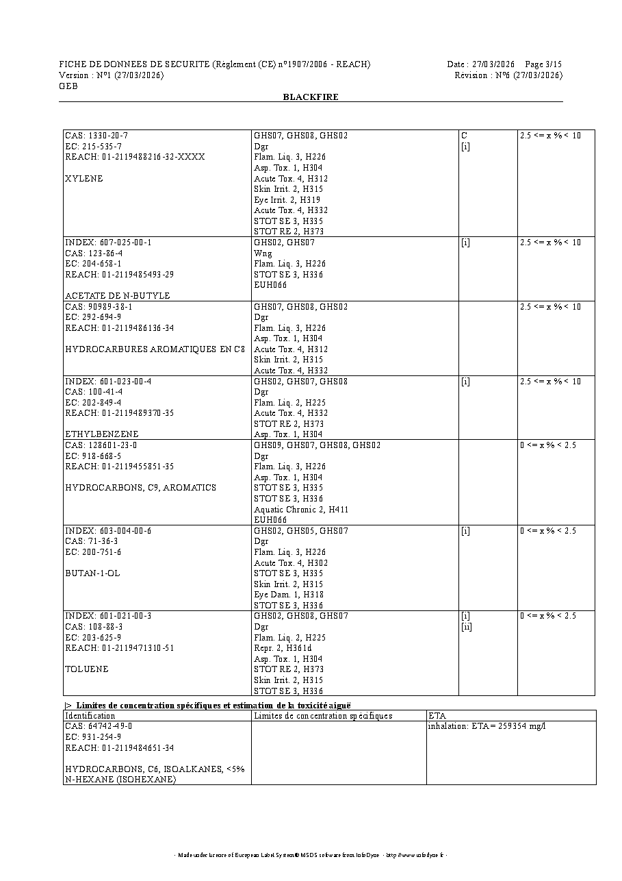 Fiche technique fournisseur