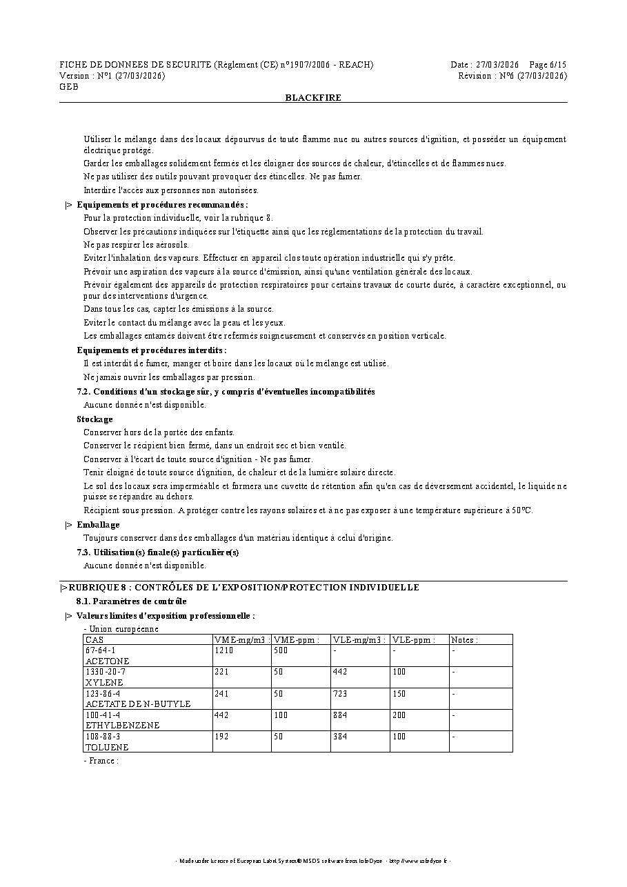 Fiche technique fournisseur