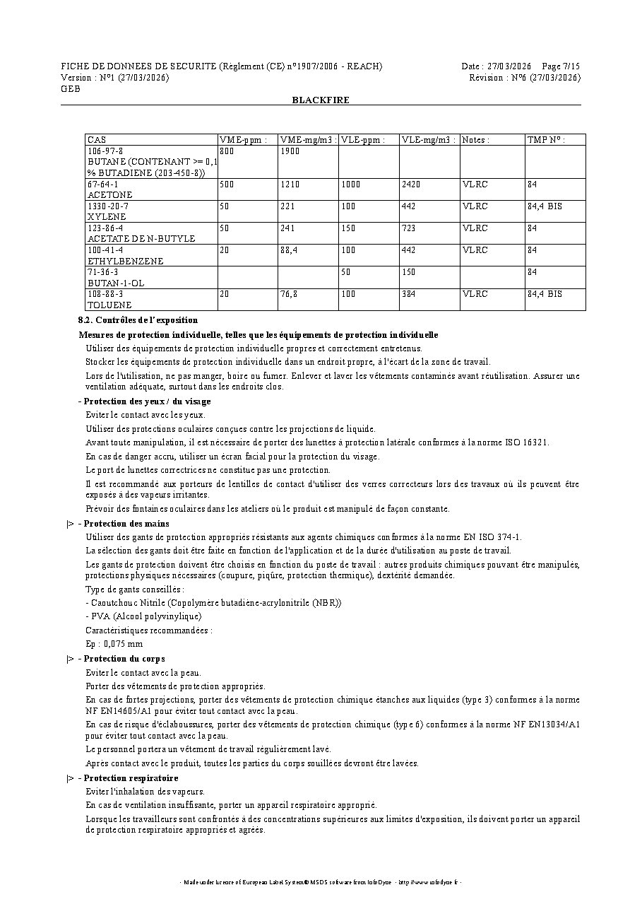 Fiche technique fournisseur
