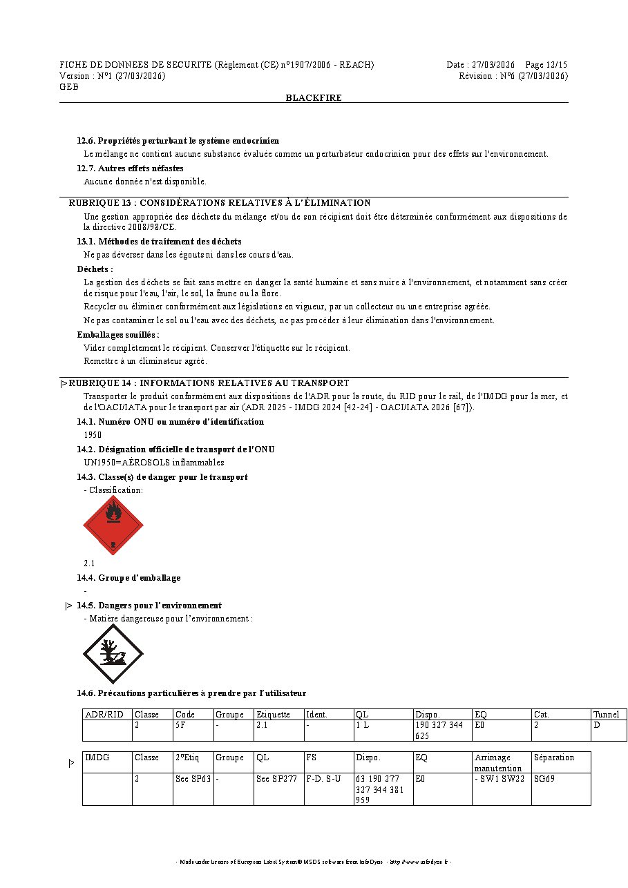 Fiche technique fournisseur