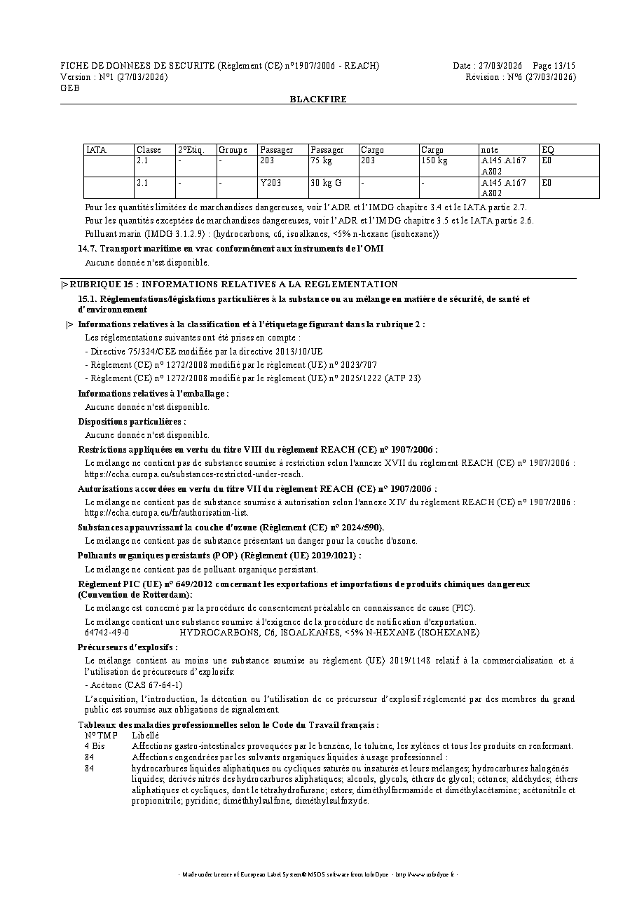 Fiche technique fournisseur