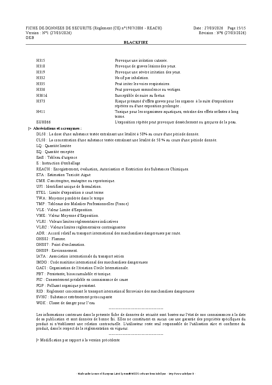 Fiche technique fournisseur