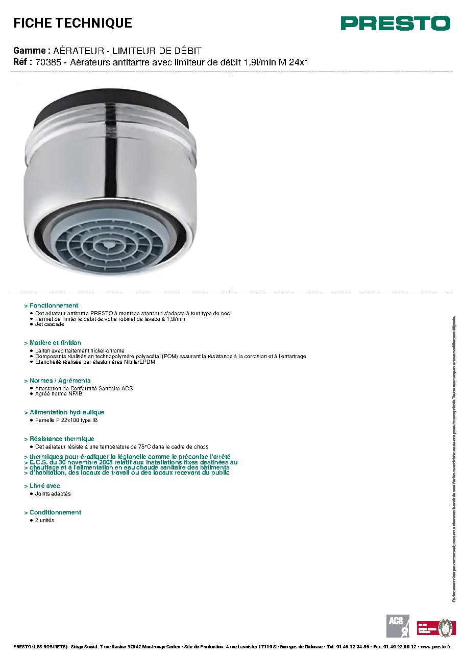 Fiche technique fournisseur