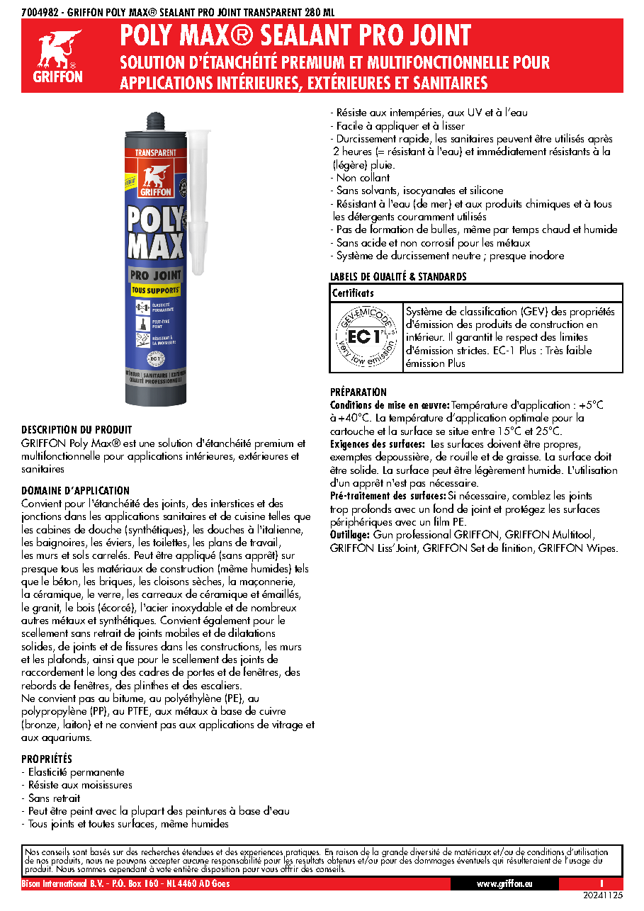 Fiche technique fournisseur