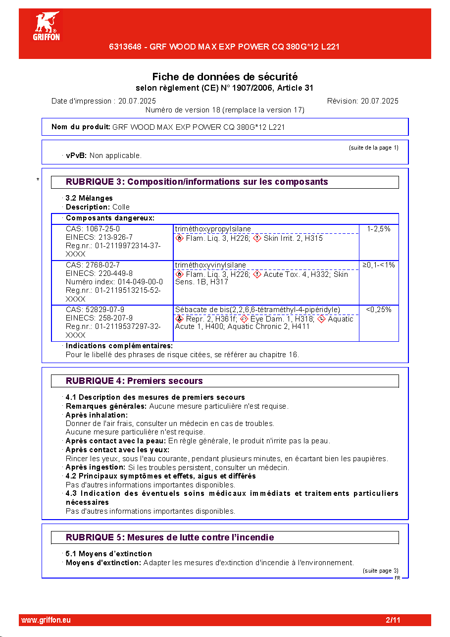 Fiche technique fournisseur