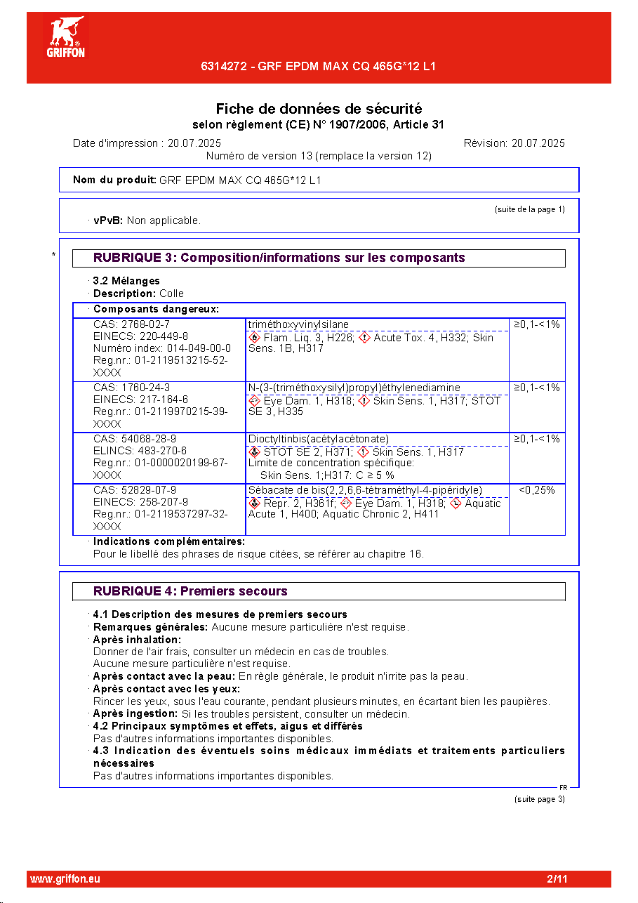 Fiche technique fournisseur