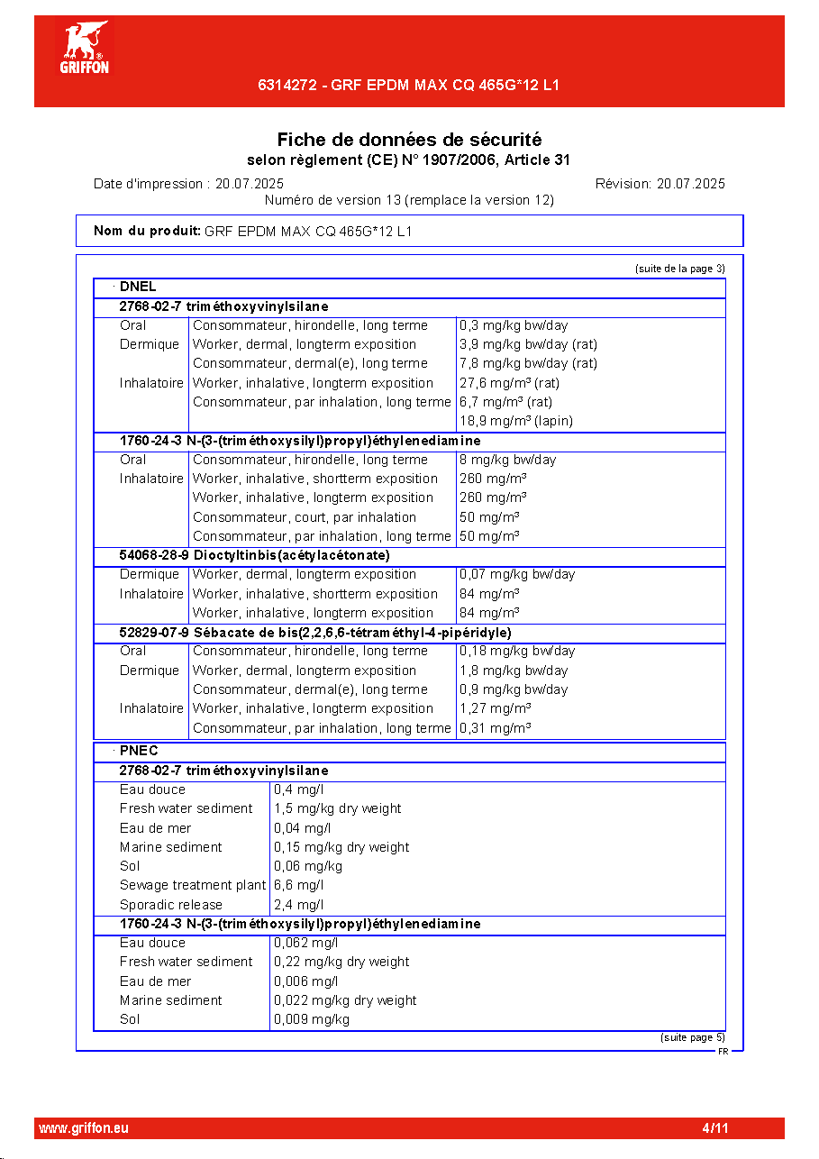 Fiche technique fournisseur