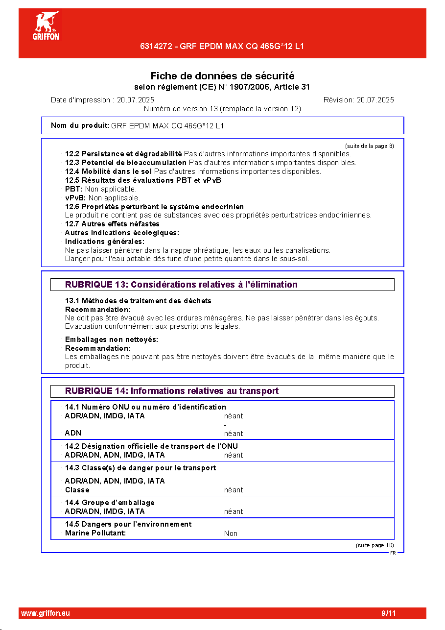 Fiche technique fournisseur