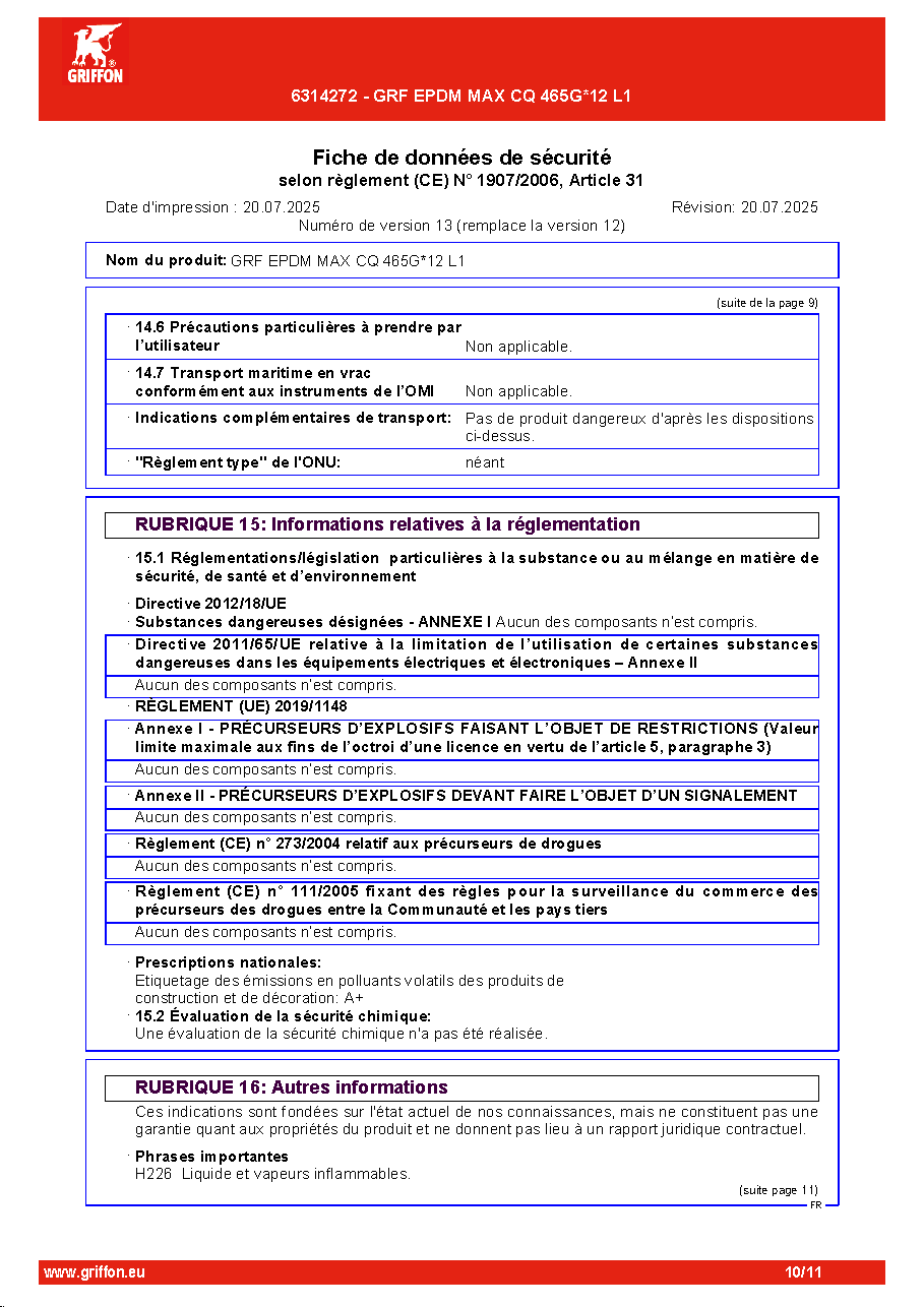 Fiche technique fournisseur