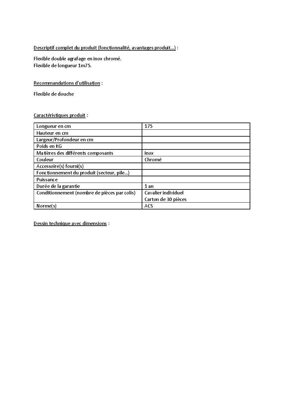 Fiche technique fournisseur
