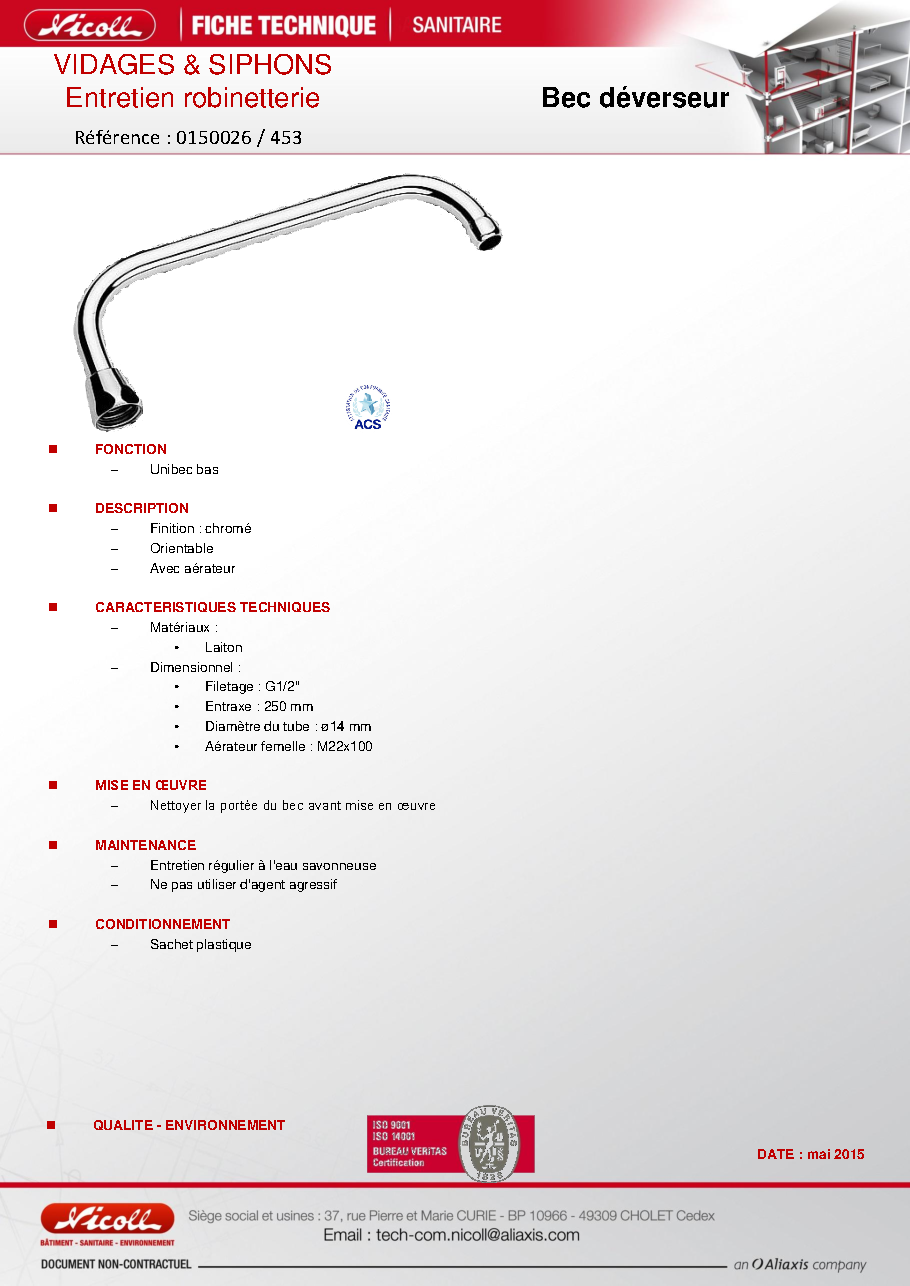 Fiche technique fournisseur