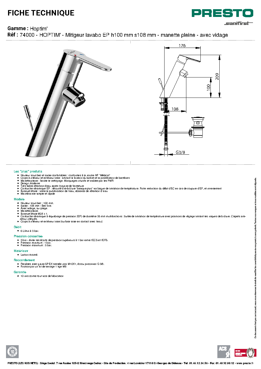 Fiche technique fournisseur