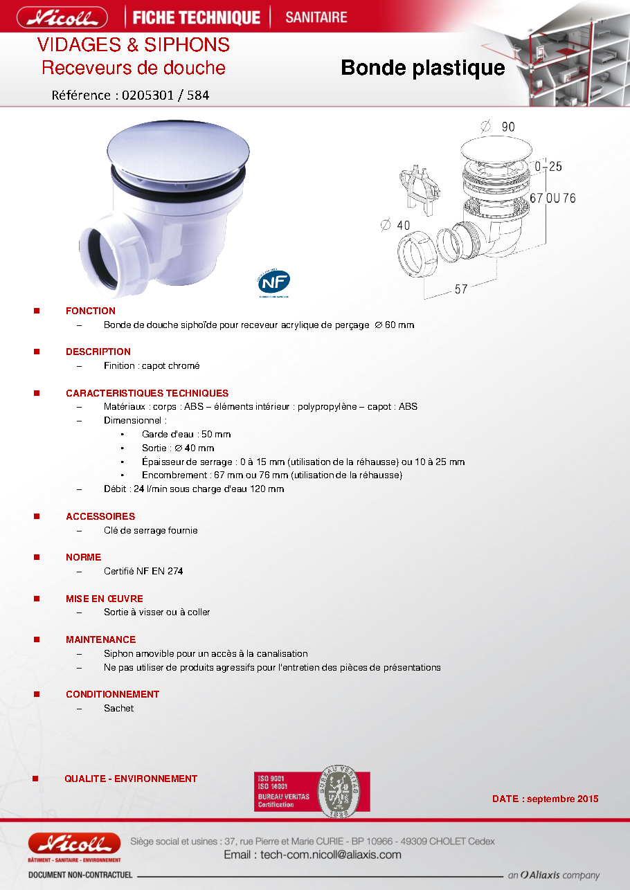 Fiche technique fournisseur