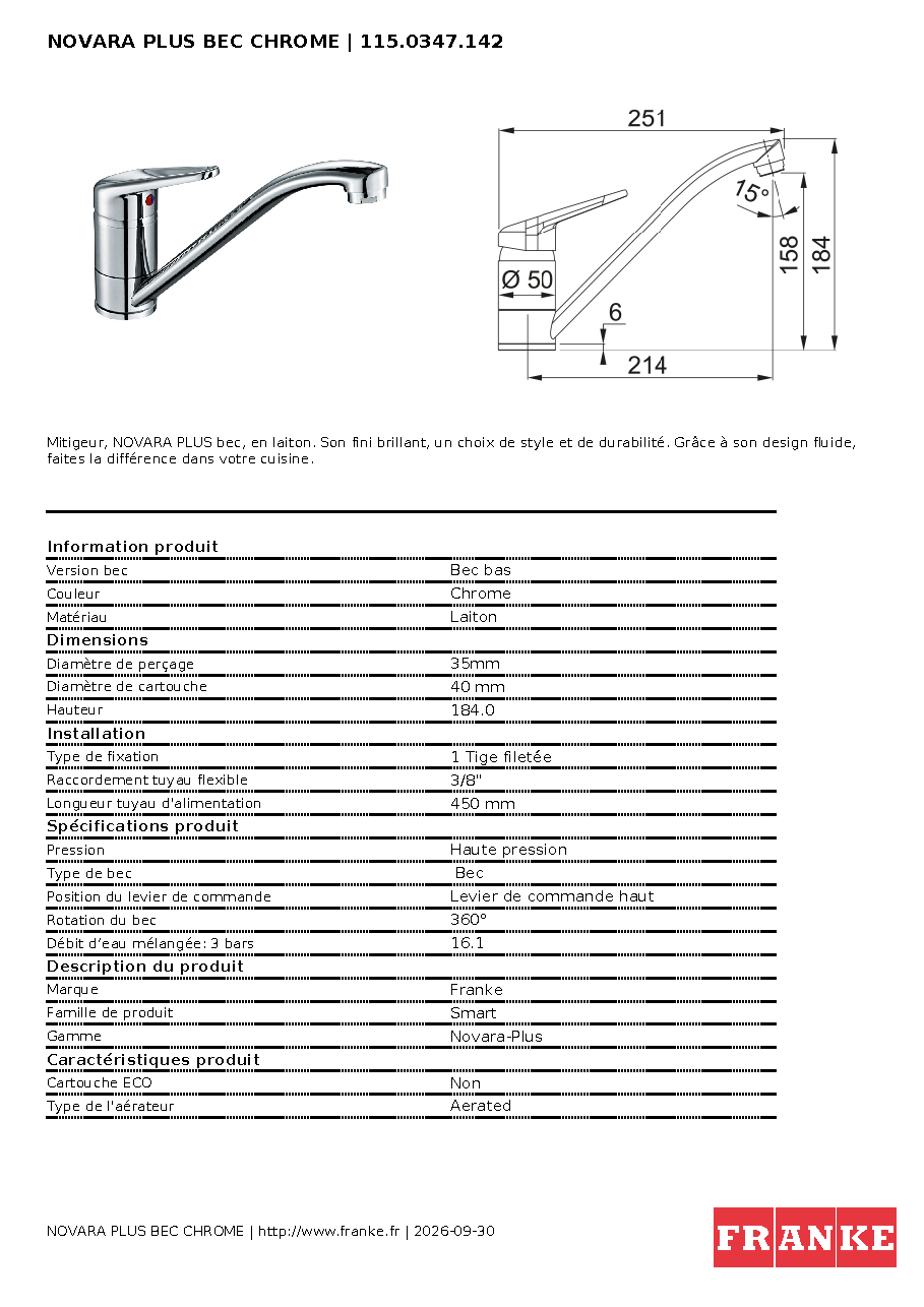 Fiche technique fournisseur