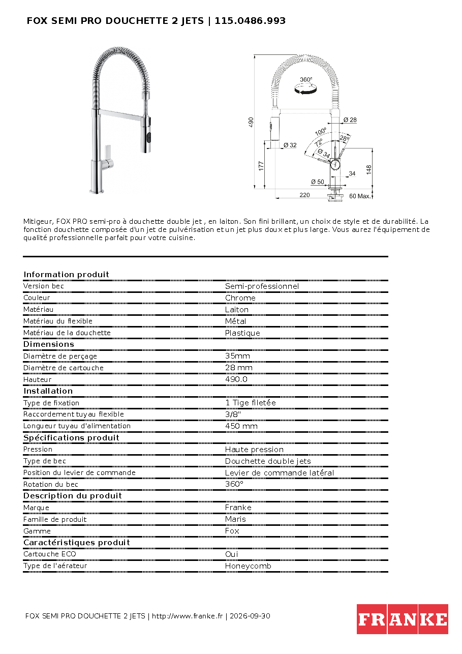 Fiche technique fournisseur