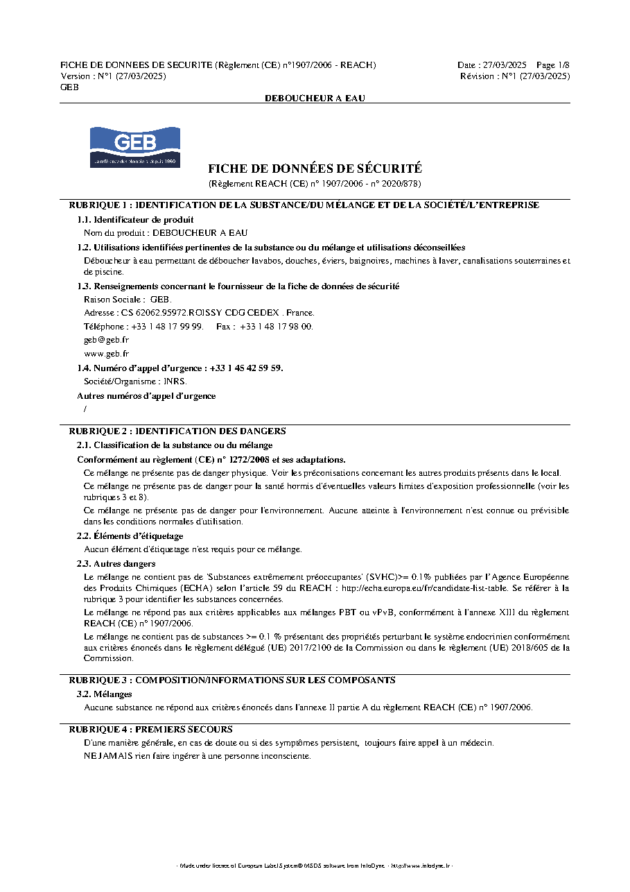 Fiche technique fournisseur