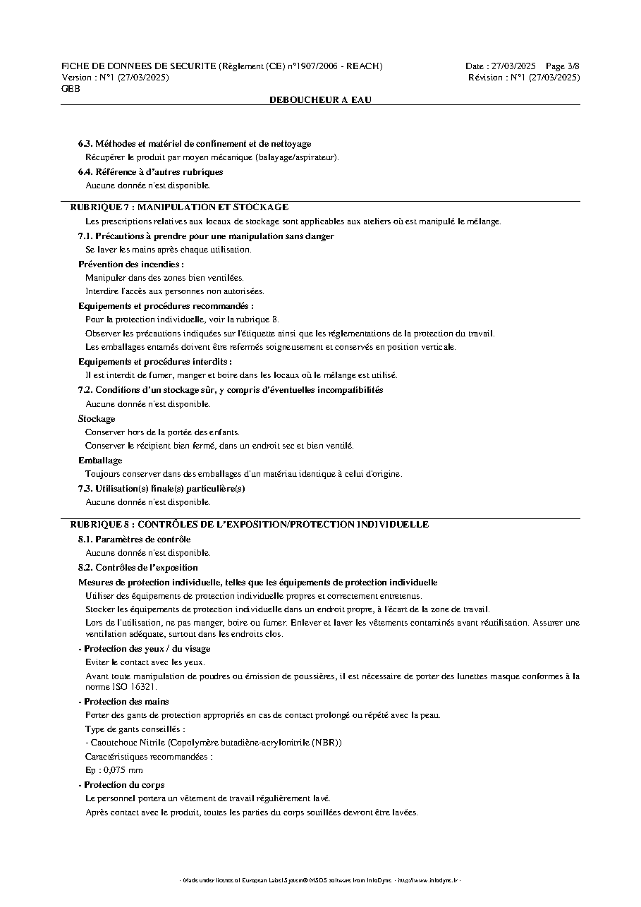 Fiche technique fournisseur