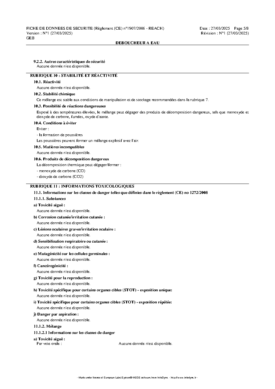 Fiche technique fournisseur