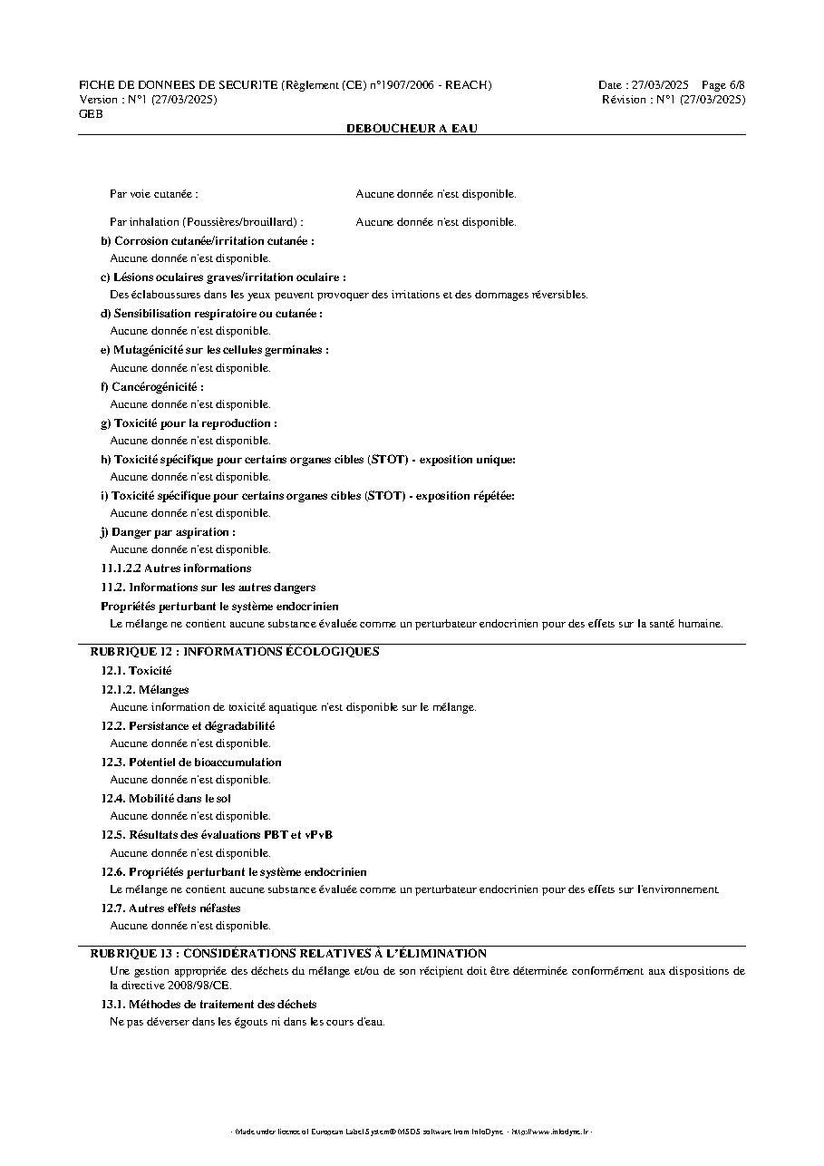 Fiche technique fournisseur