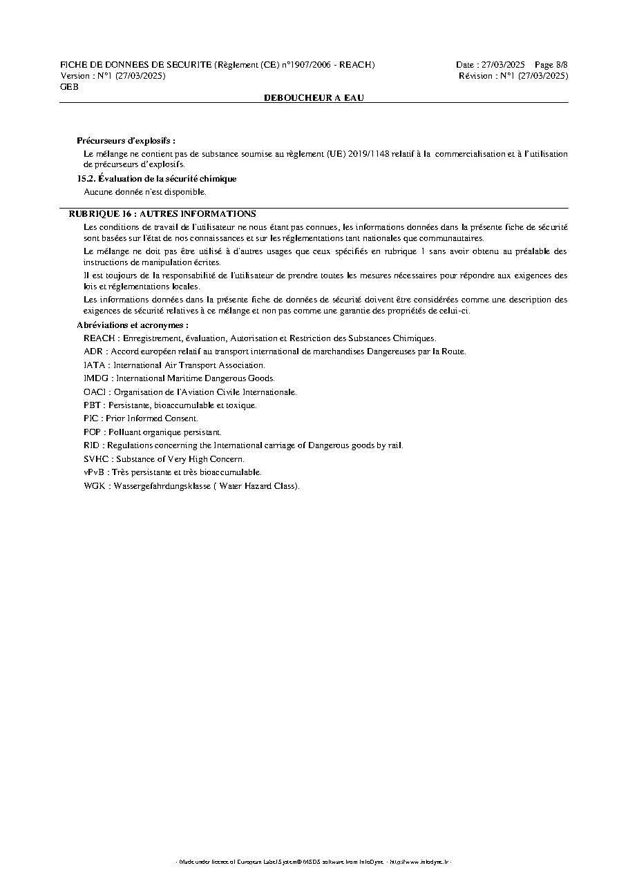 Fiche technique fournisseur