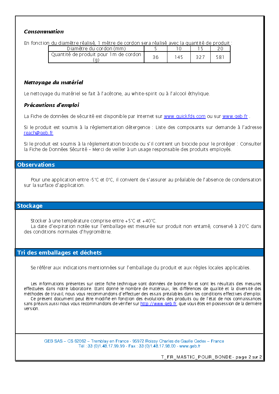 Fiche technique fournisseur