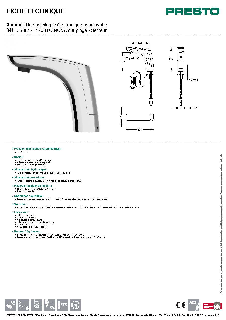 Fiche technique fournisseur