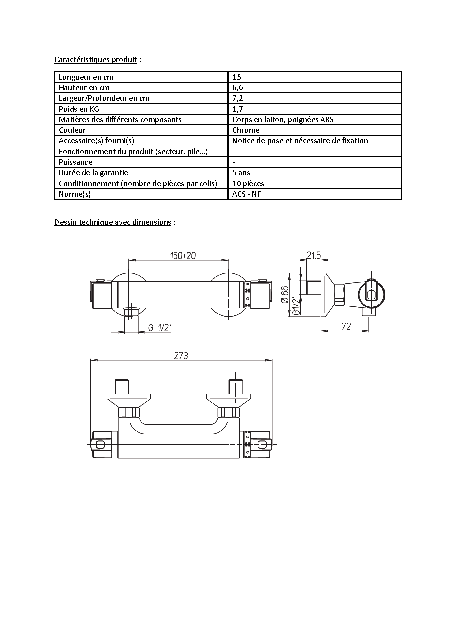 Fiche technique fournisseur