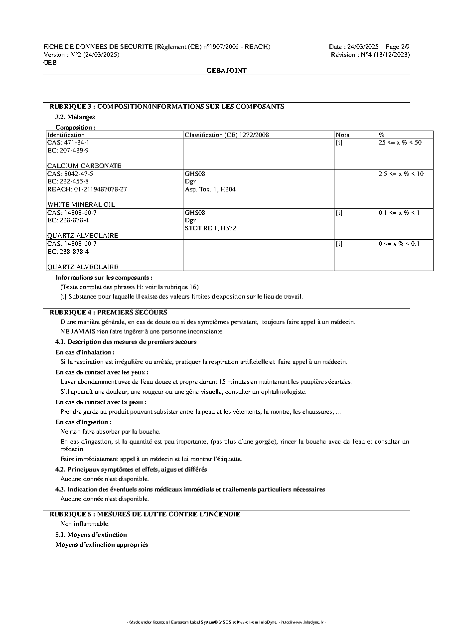 Fiche technique fournisseur