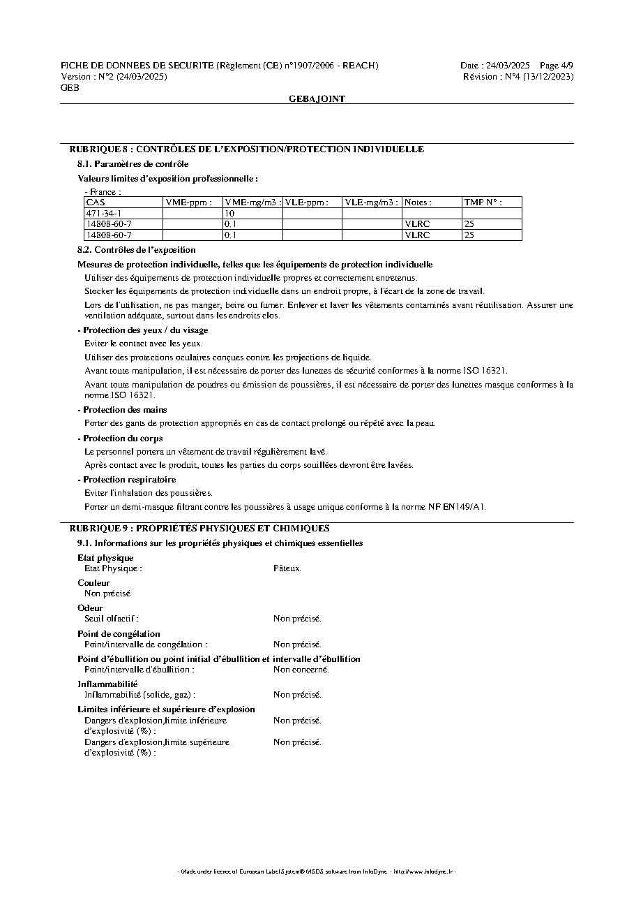Fiche technique fournisseur