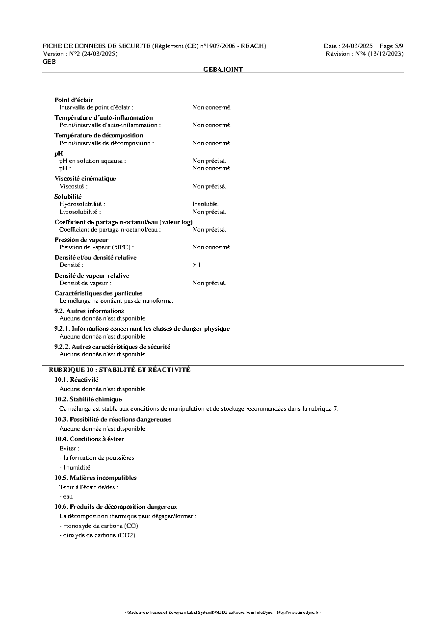 Fiche technique fournisseur