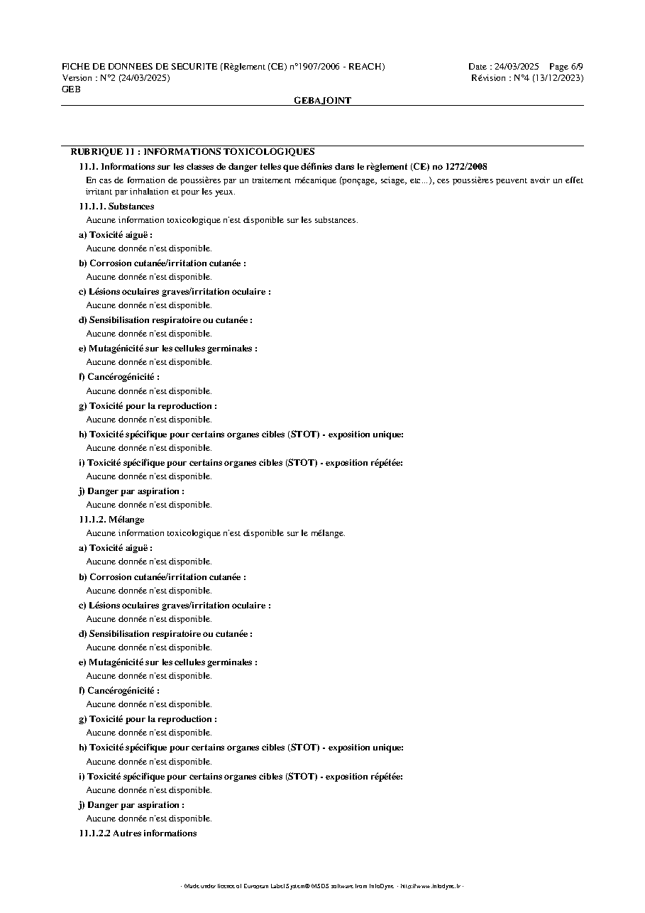 Fiche technique fournisseur