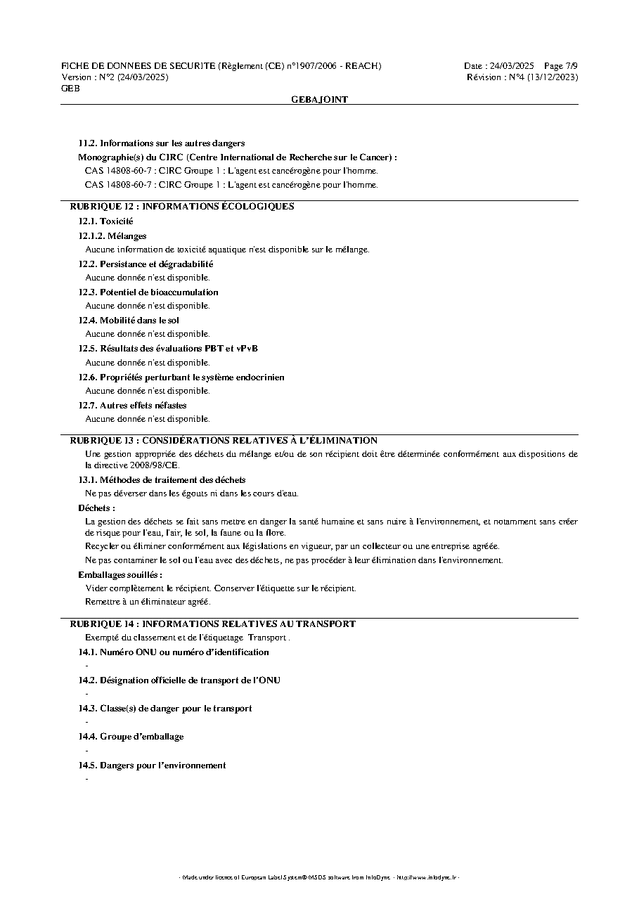 Fiche technique fournisseur