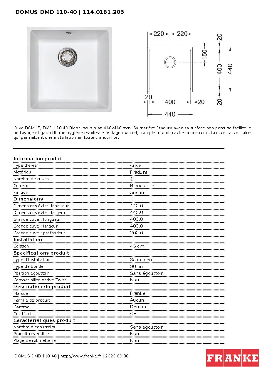 Fiche technique fournisseur