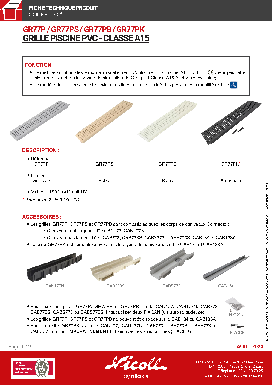Fiche technique fournisseur