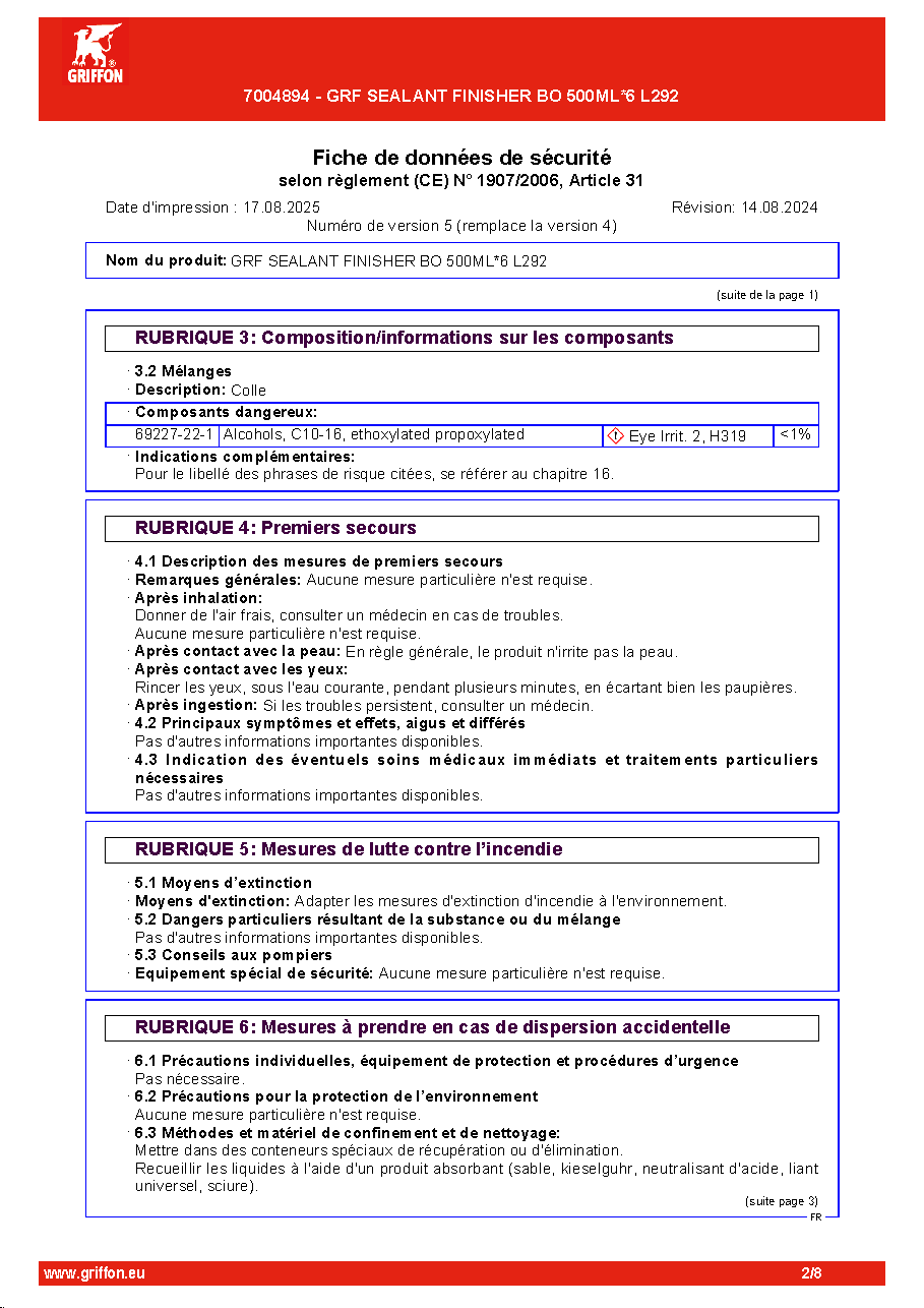Fiche technique fournisseur