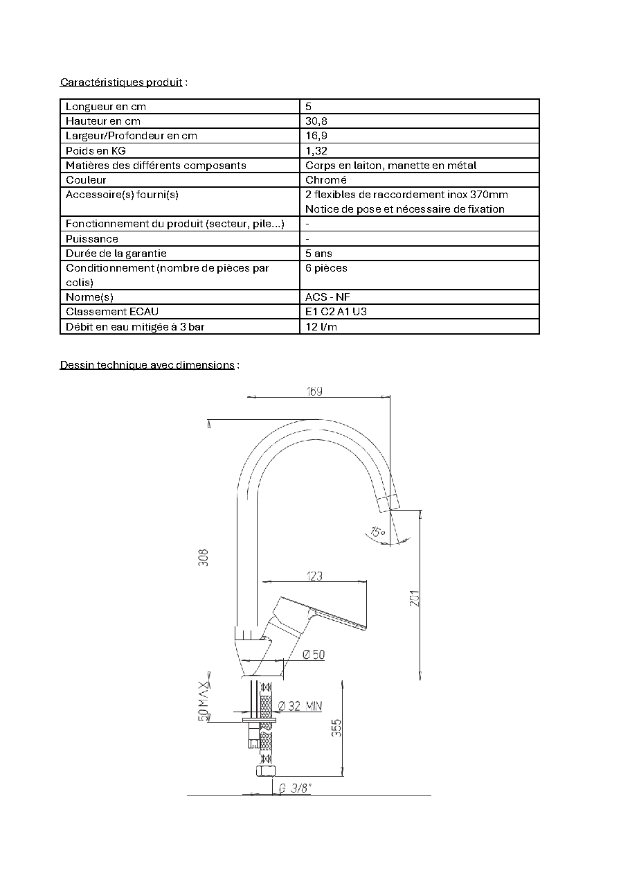 Fiche technique fournisseur