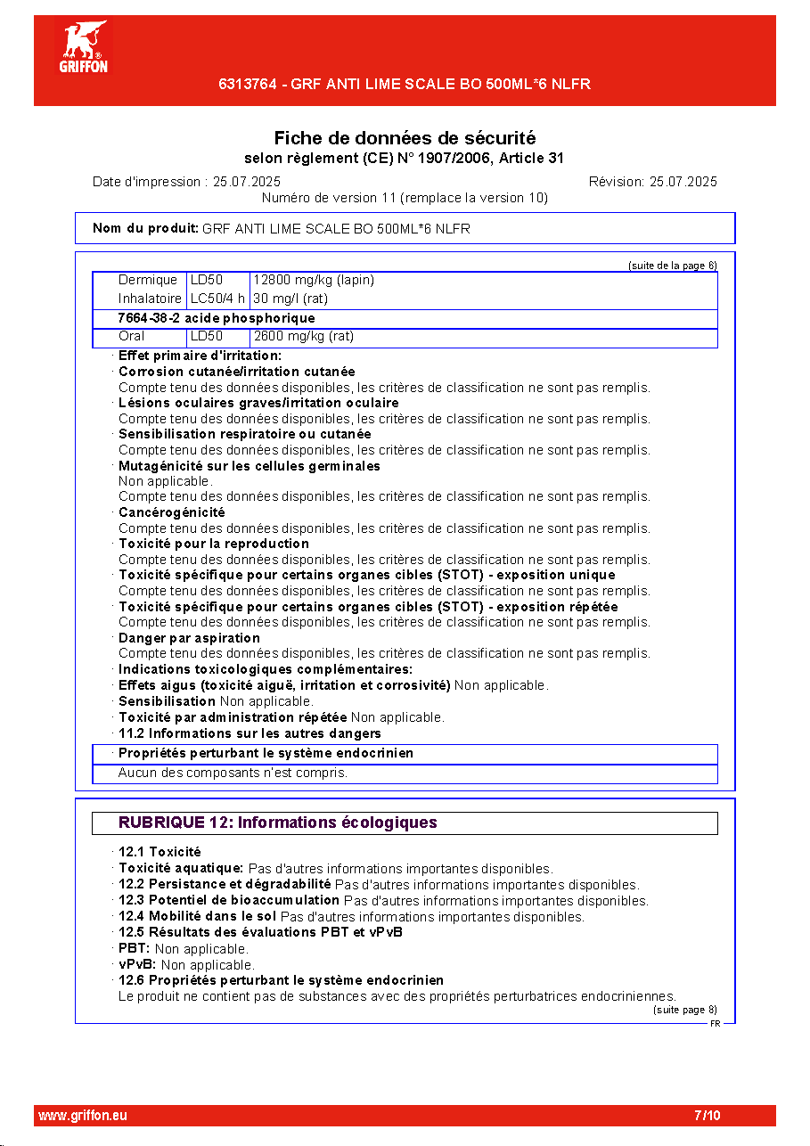 Fiche technique fournisseur