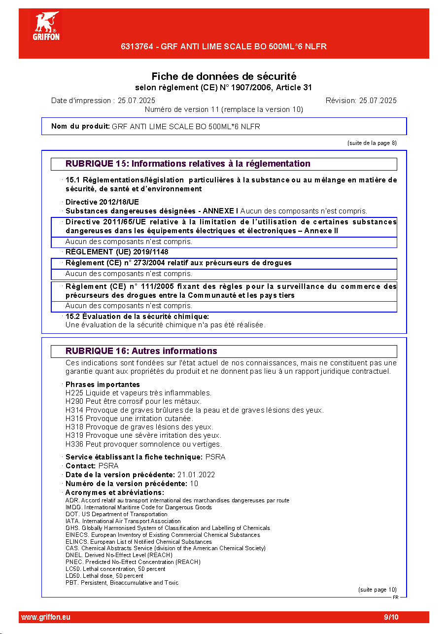 Fiche technique fournisseur