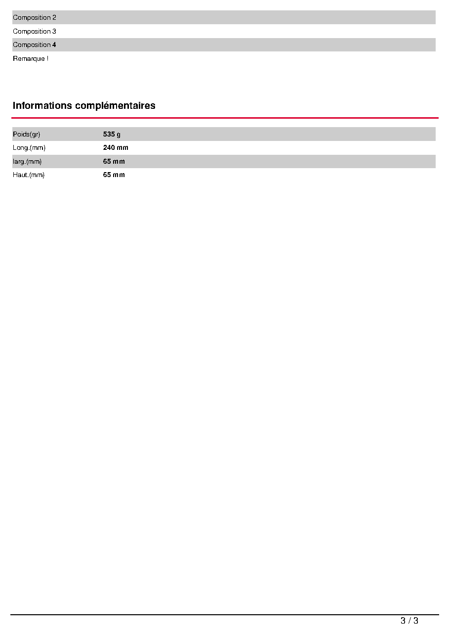 Fiche technique fournisseur