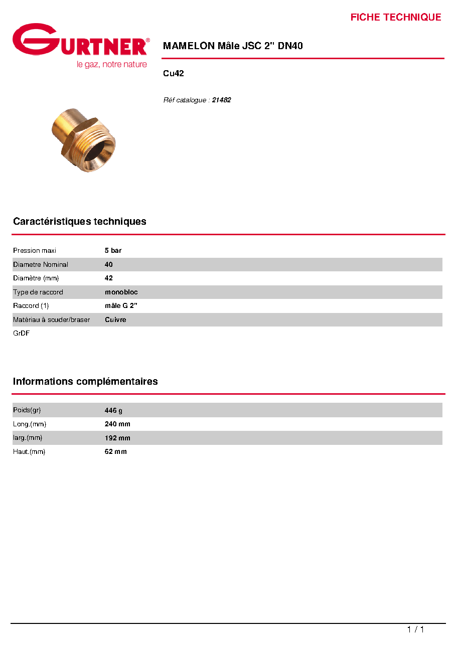 Fiche technique fournisseur