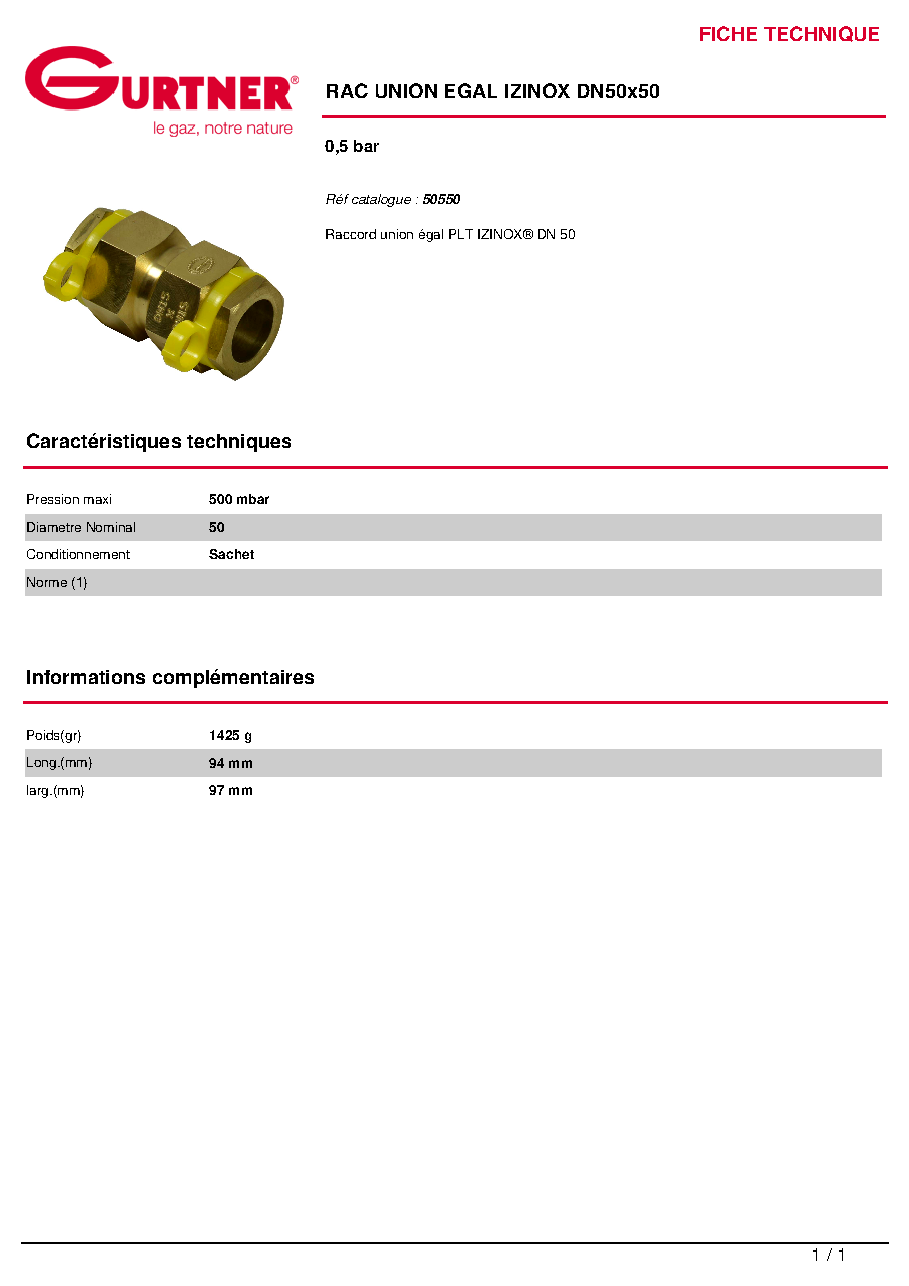Fiche technique fournisseur